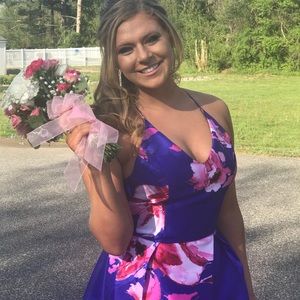 Beautiful Royal Blue Floral Prom Dress